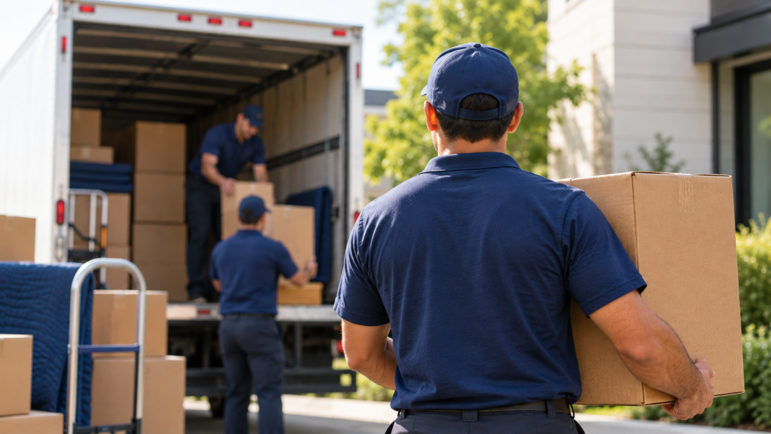 All Service Moving crew loading boxes into a moving truck as part of their pre-employment screening partnership with Private Eyes Screening Group.